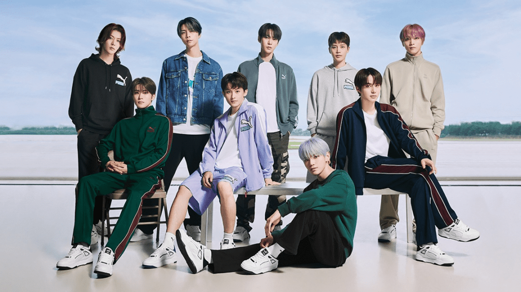 Kpop group NCT 127 wearing fashionable PUMA sportswear