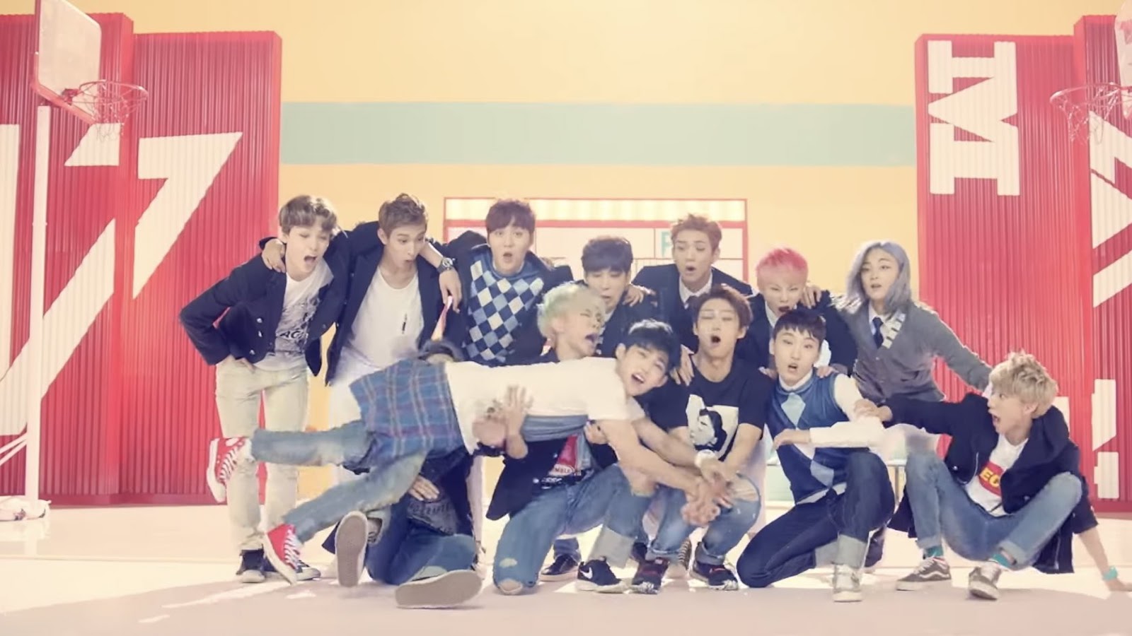 Kpop boy group Seventeen showing a teen concept in Mansae