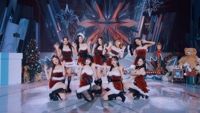 aespa and red velvet in festive outfits on stage for their kpop christmas song beautiful christmas