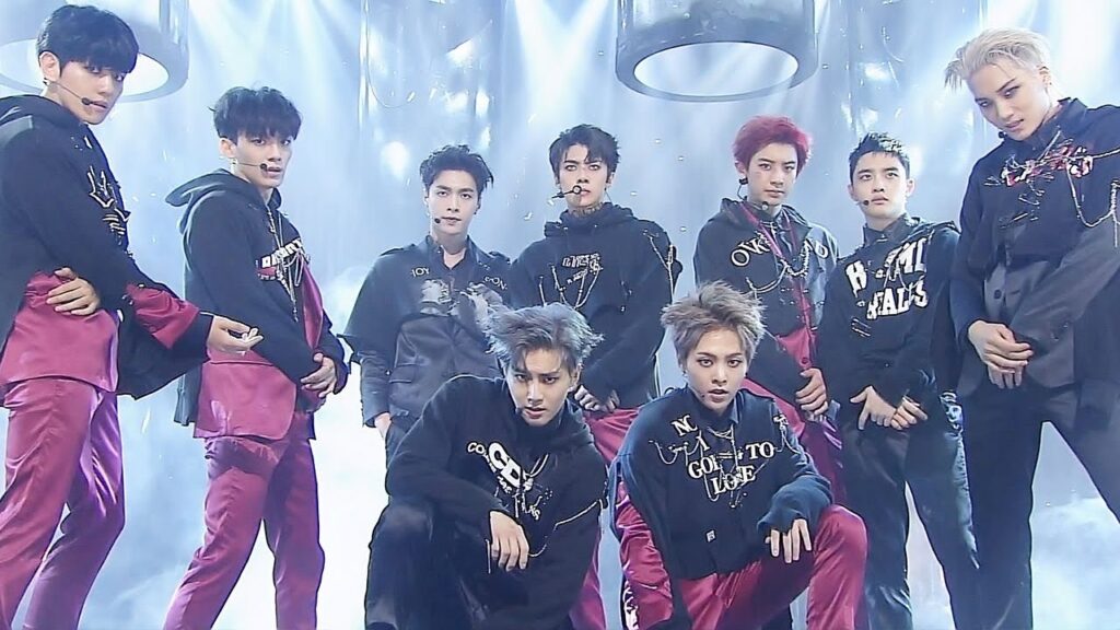 Exo kpop boy group in iconic music video monster