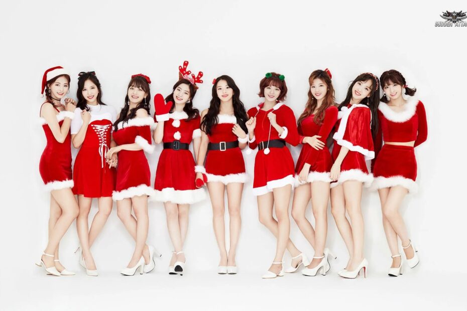 Twice in red kpop christmas outfits