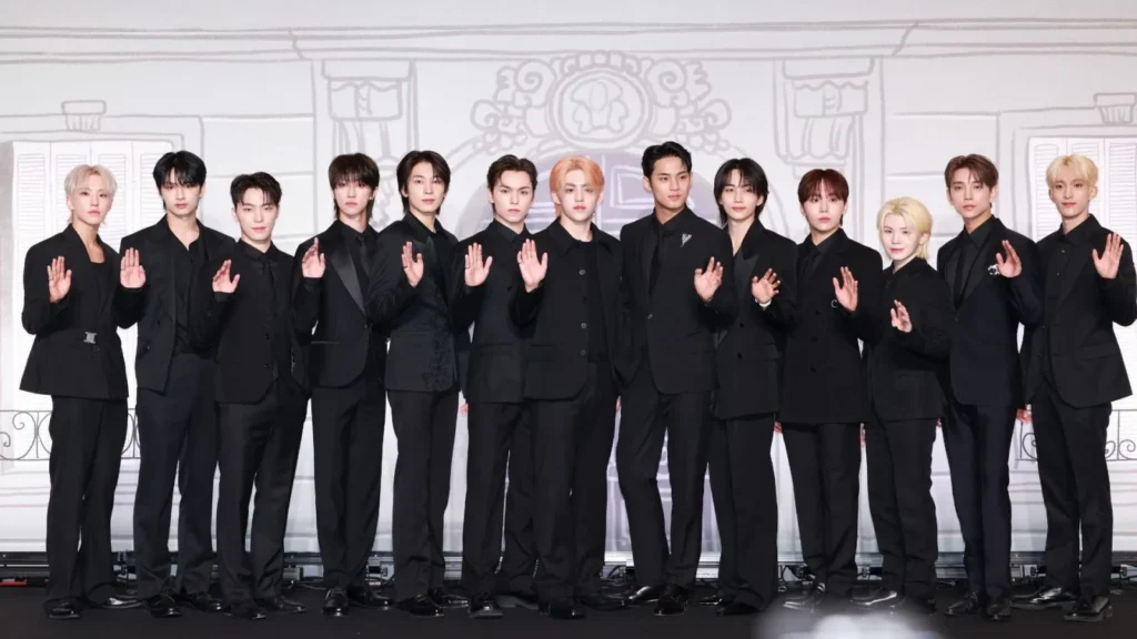 Kpop Boy Group Seventeen posing for pictures